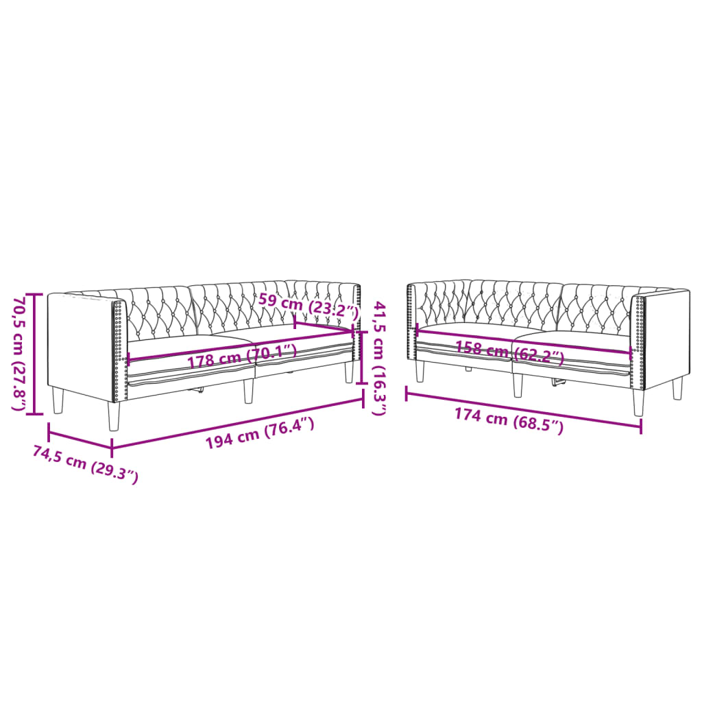 2-delige Loungeset Chesterfield-stijl kunstleer crèmekleurig is nu te koop bij PeponiXL, paradijselijk wonen!