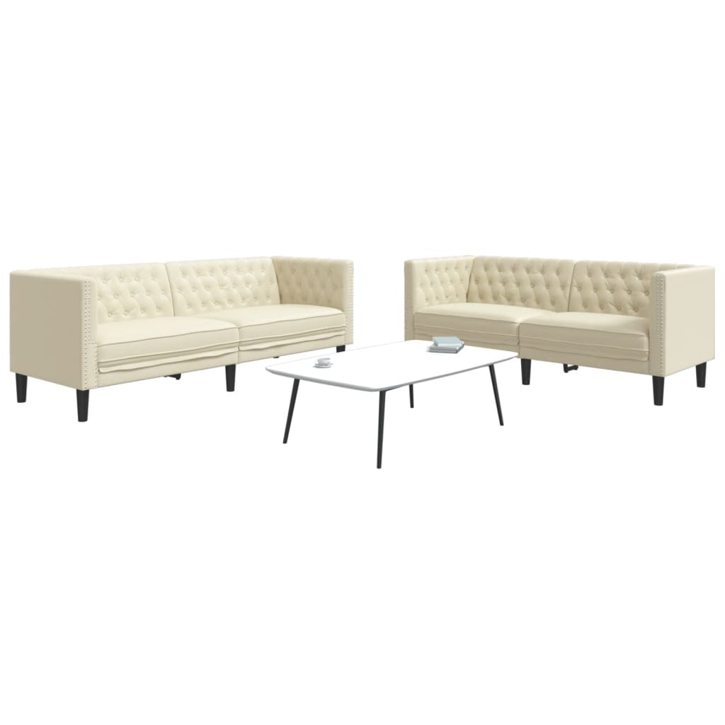 2-delige Loungeset Chesterfield-stijl kunstleer crèmekleurig is nu te koop bij PeponiXL, paradijselijk wonen!