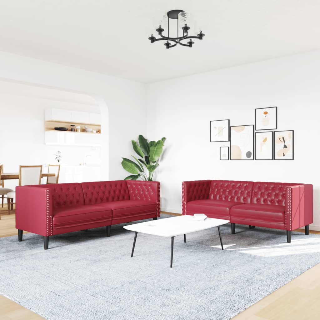 2-delige Loungeset Chesterfield-stijl kunstleer wijnrood is nu te koop bij PeponiXL, paradijselijk wonen!