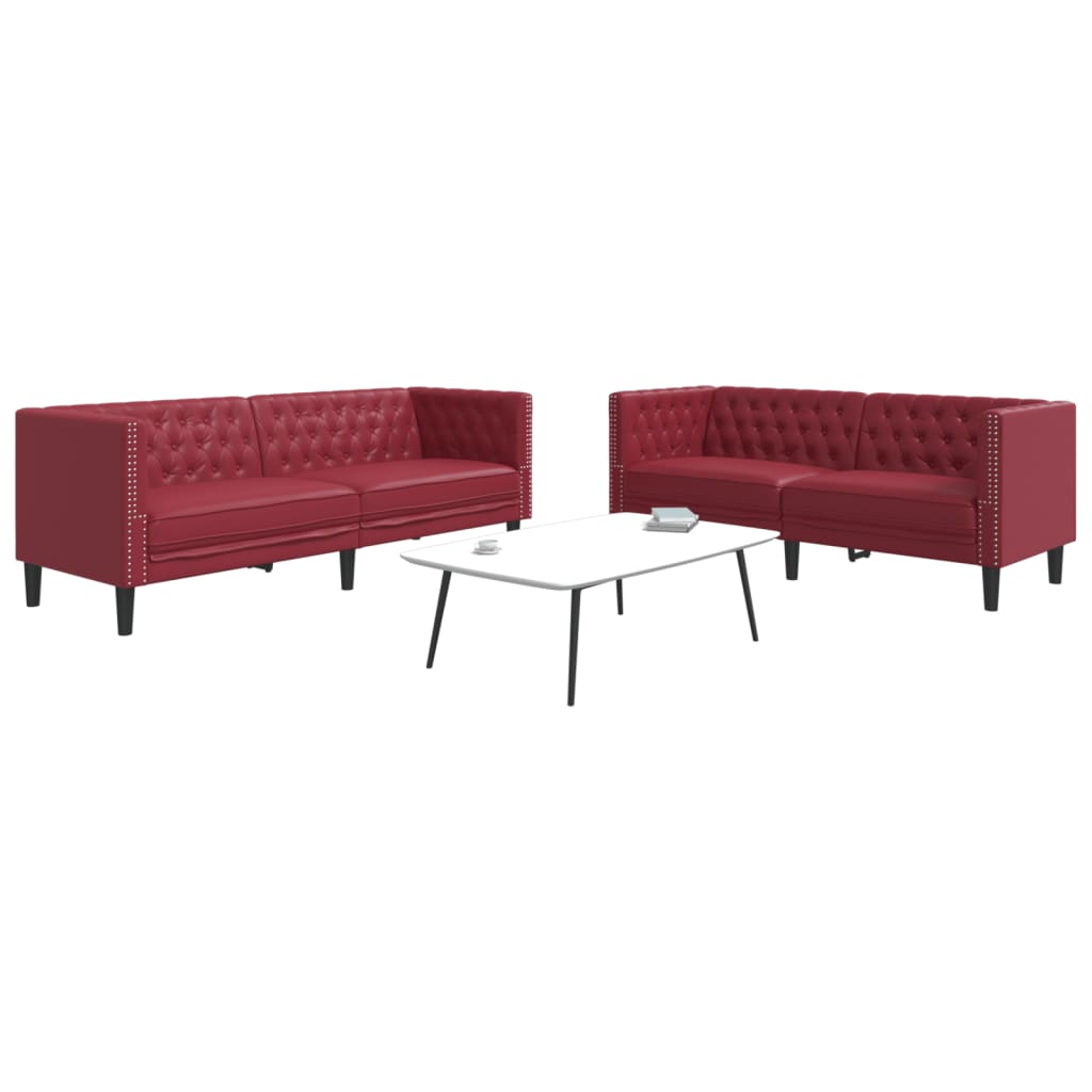 2-delige Loungeset Chesterfield-stijl kunstleer wijnrood is nu te koop bij PeponiXL, paradijselijk wonen!