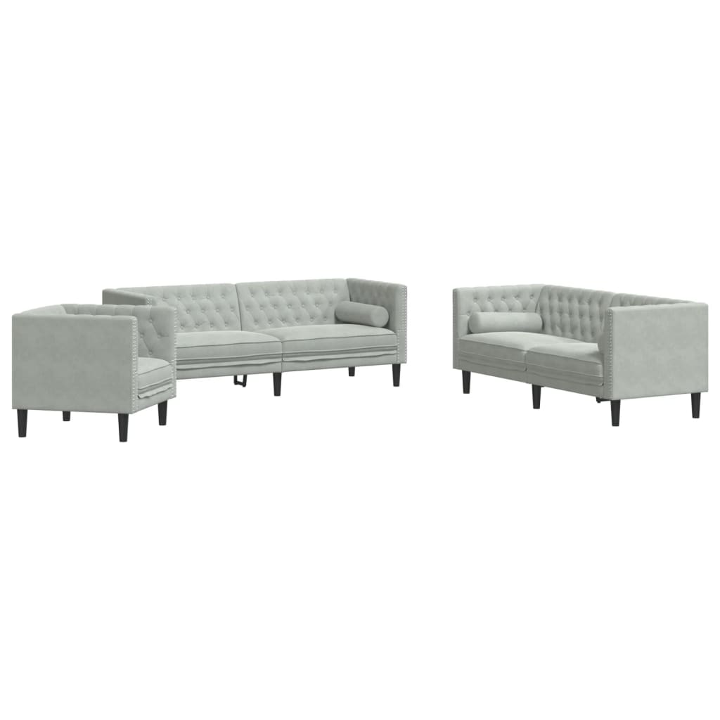 3-delige Loungeset Chesterfield met bolsters fluweel lichtgrijs is nu te koop bij PeponiXL, paradijselijk wonen!