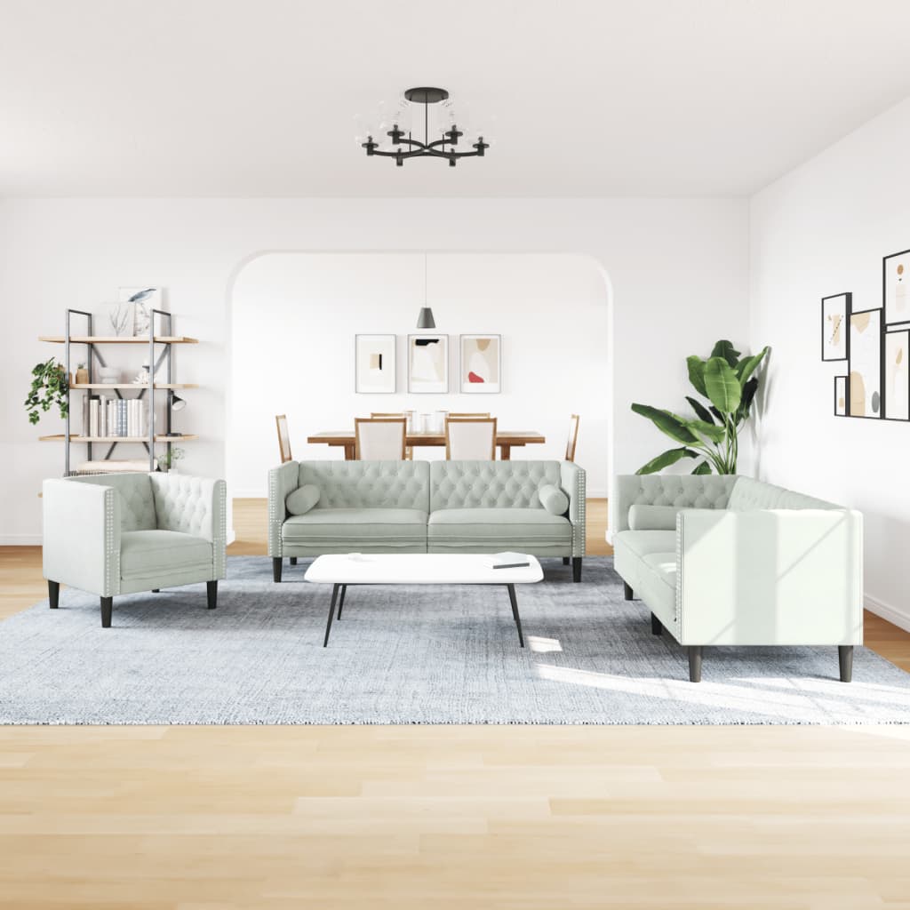 3-delige Loungeset Chesterfield met bolsters fluweel lichtgrijs is nu te koop bij PeponiXL, paradijselijk wonen!