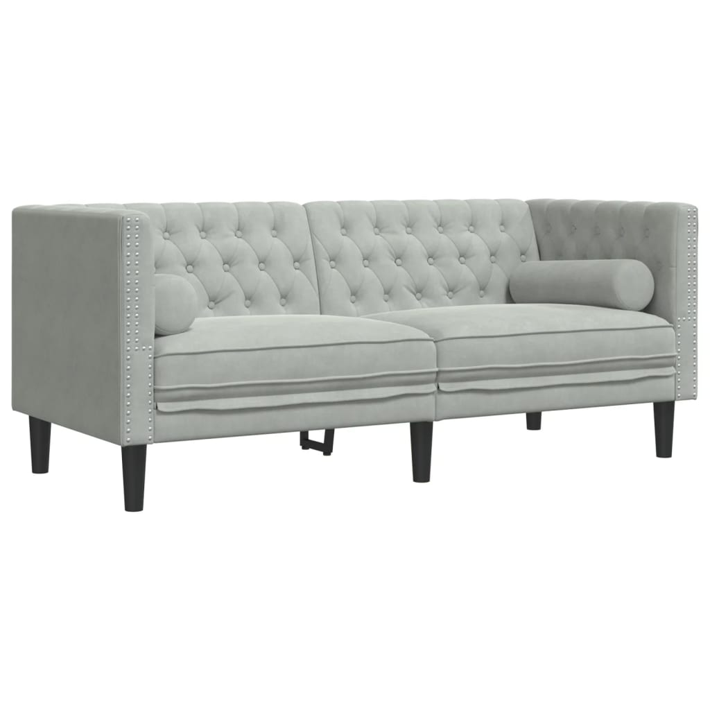 3-delige Loungeset Chesterfield met bolsters fluweel lichtgrijs is nu te koop bij PeponiXL, paradijselijk wonen!