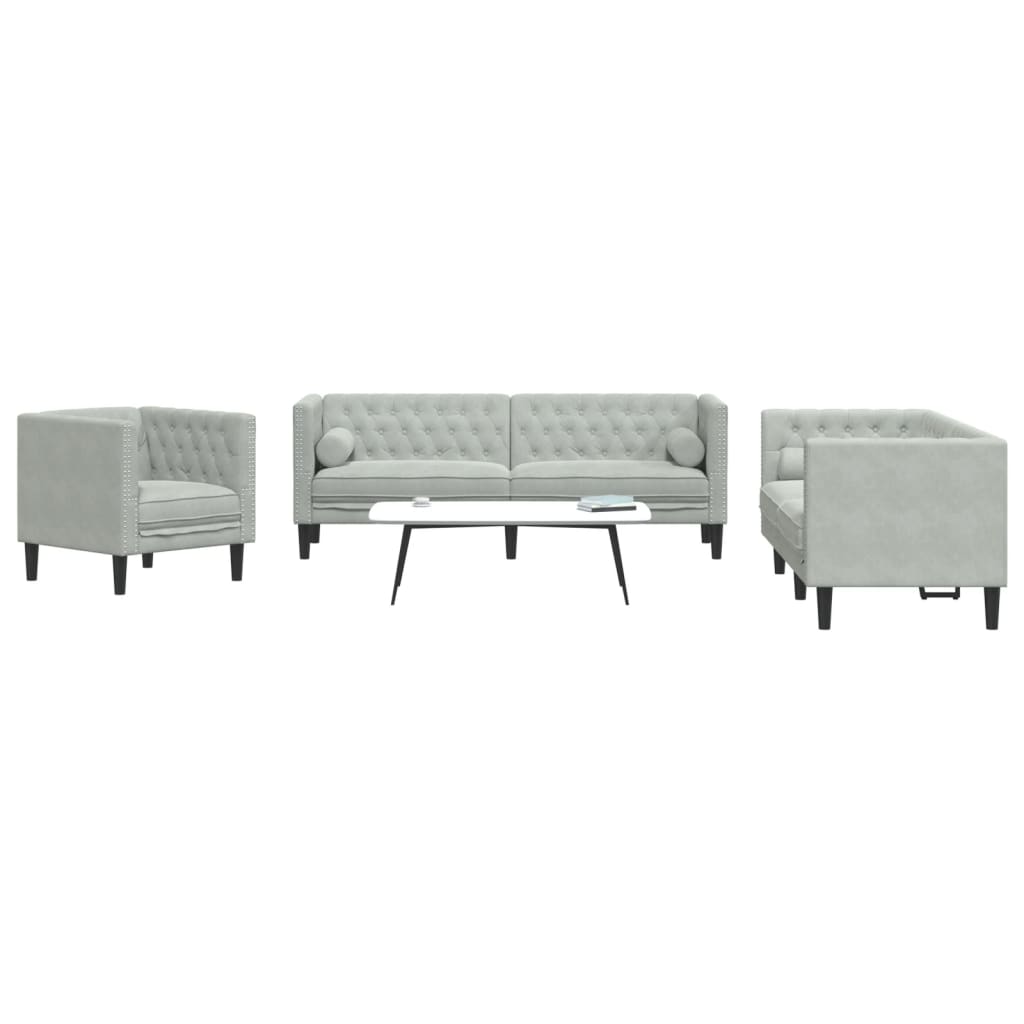 3-delige Loungeset Chesterfield met bolsters fluweel lichtgrijs is nu te koop bij PeponiXL, paradijselijk wonen!