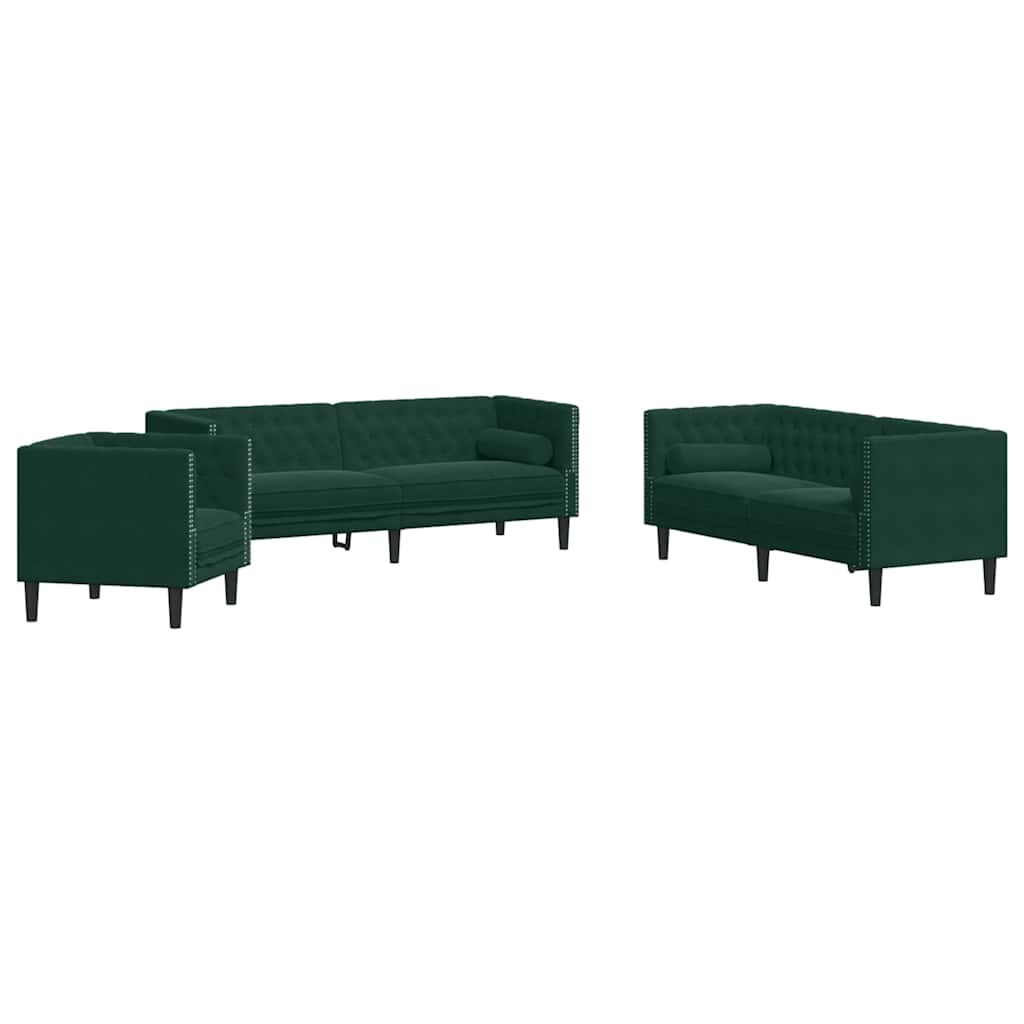 3-delige Loungeset Chesterfield en bolsters fluweel donkergroen is nu te koop bij PeponiXL, paradijselijk wonen!
