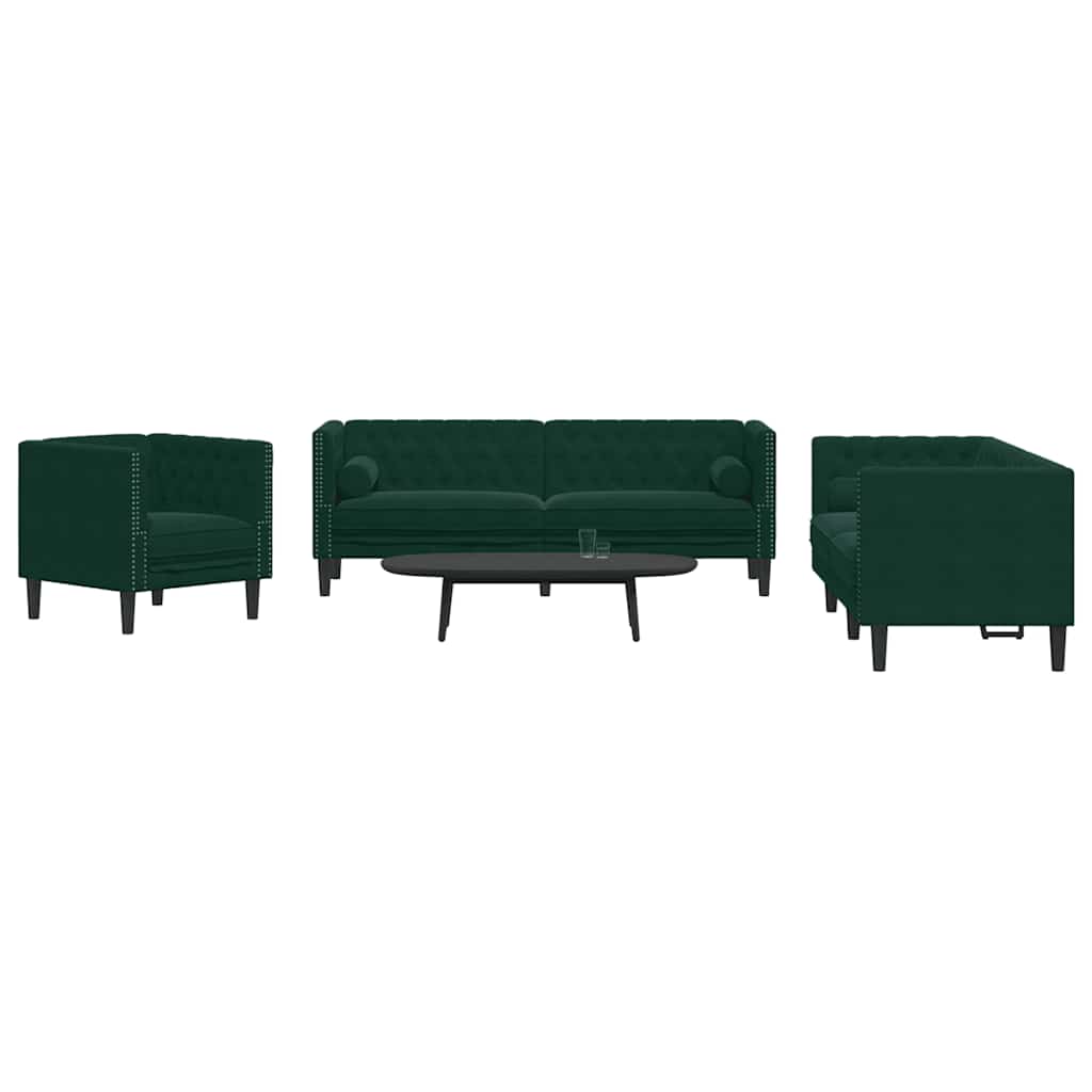 3-delige Loungeset Chesterfield en bolsters fluweel donkergroen is nu te koop bij PeponiXL, paradijselijk wonen!