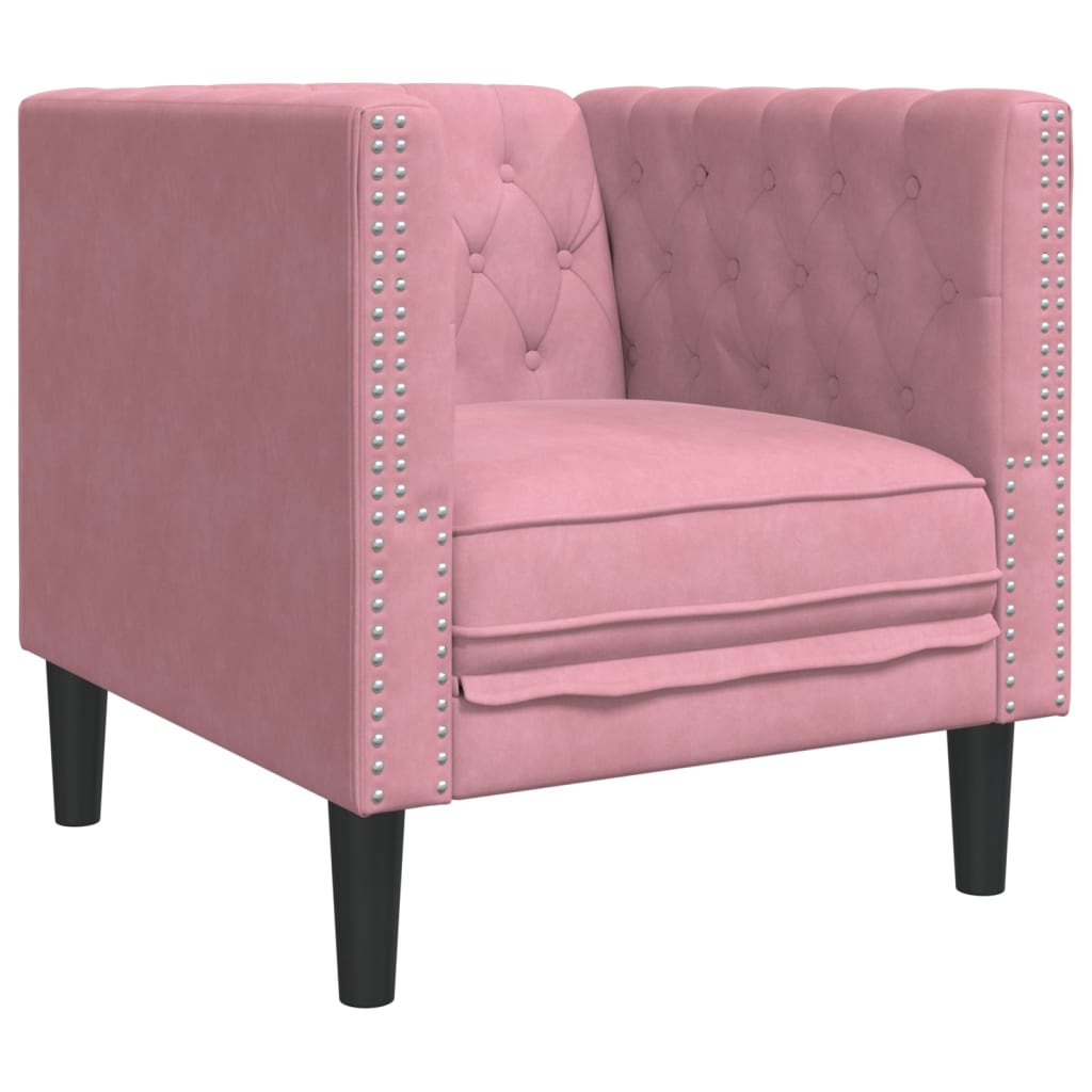 3-delige Loungeset Chesterfield met bolsters fluweel roze