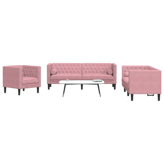 3-delige Loungeset Chesterfield met bolsters fluweel roze is nu te koop bij PeponiXL, paradijselijk wonen!