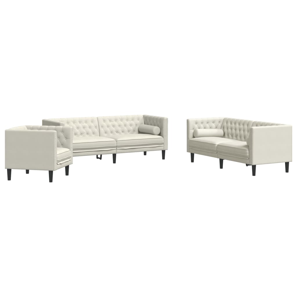 3-delige Loungeset Chesterfield met bolsters fluweel crèmekleur is nu te koop bij PeponiXL, paradijselijk wonen!
