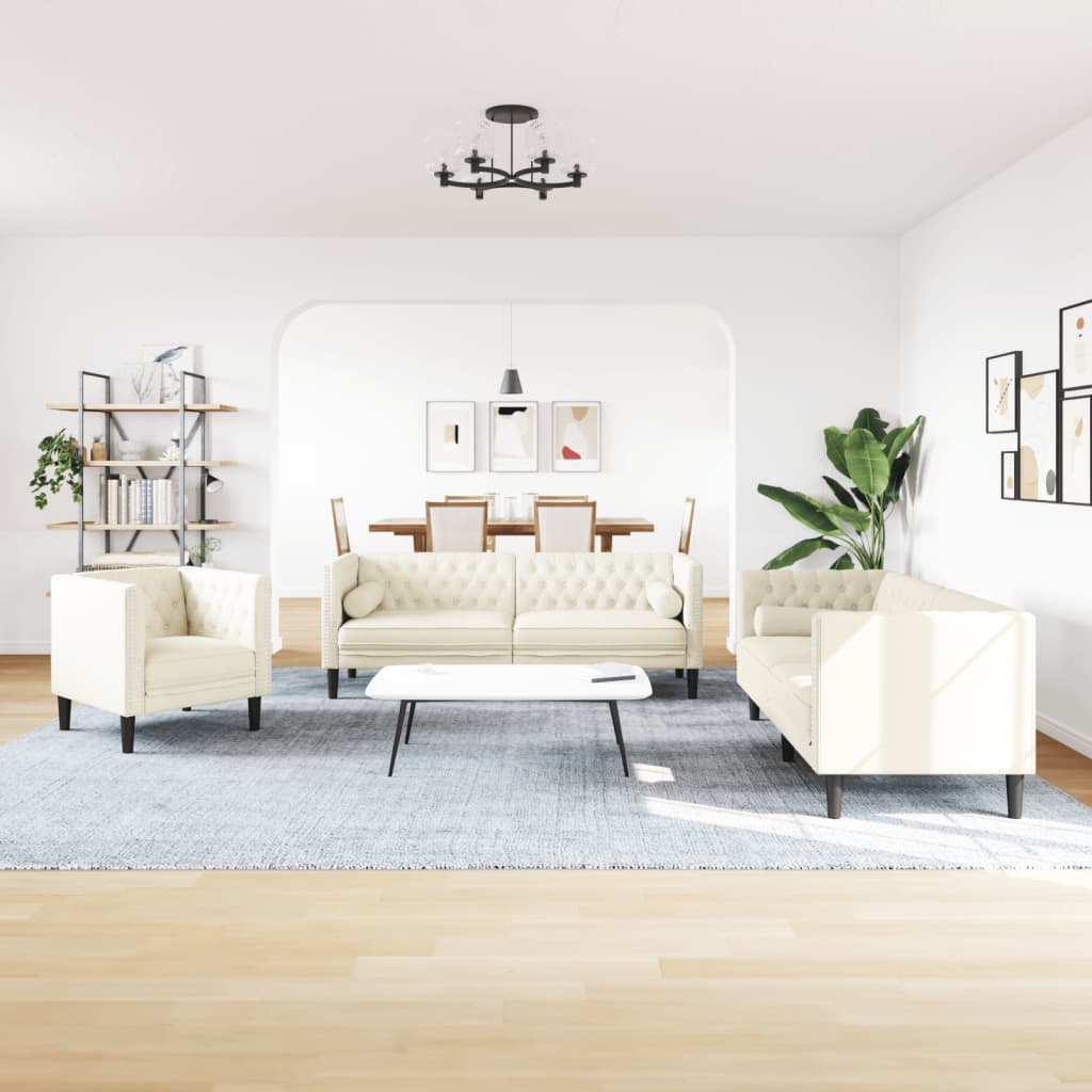 3-delige Loungeset Chesterfield met bolsters fluweel crèmekleur is nu te koop bij PeponiXL, paradijselijk wonen!