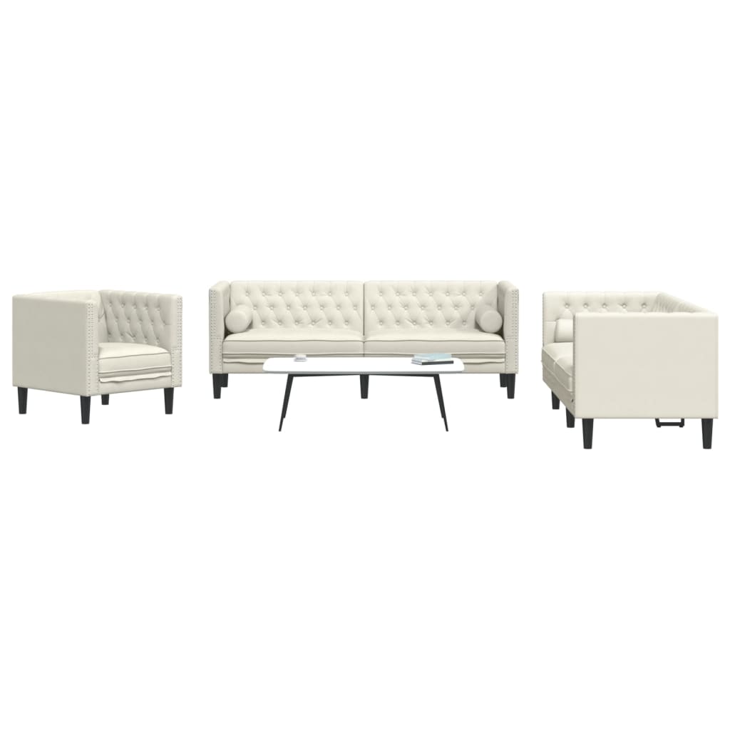 3-delige Loungeset Chesterfield met bolsters fluweel crèmekleur is nu te koop bij PeponiXL, paradijselijk wonen!