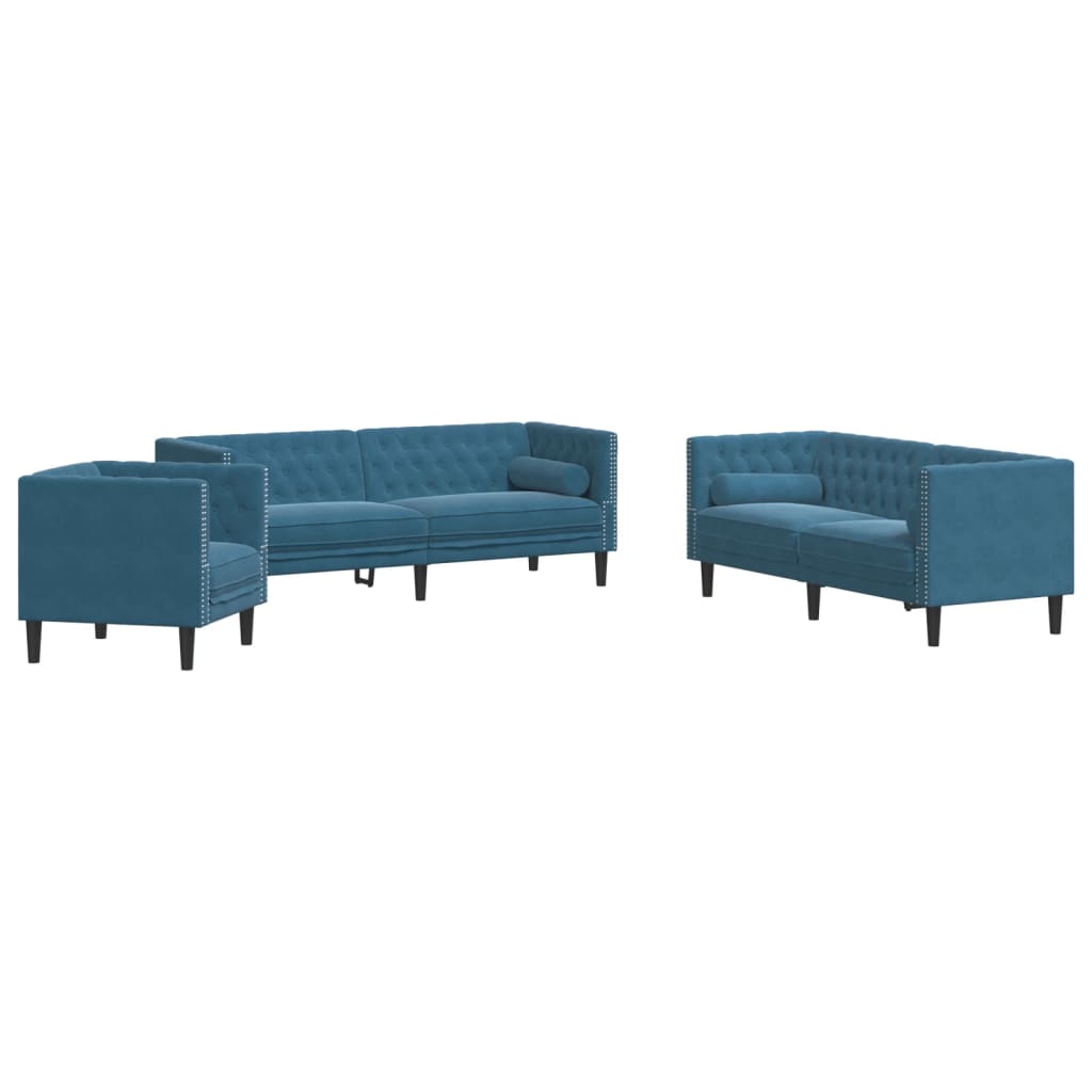 3-delige Loungeset Chesterfield met bolsters fluweel blauw is nu te koop bij PeponiXL, paradijselijk wonen!