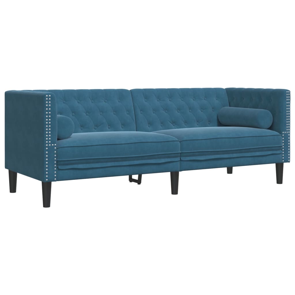 3-delige Loungeset Chesterfield met bolsters fluweel blauw is nu te koop bij PeponiXL, paradijselijk wonen!