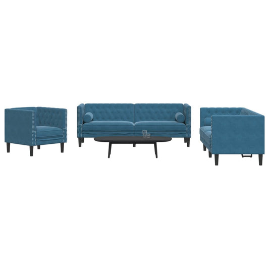 3-delige Loungeset Chesterfield met bolsters fluweel blauw is nu te koop bij PeponiXL, paradijselijk wonen!