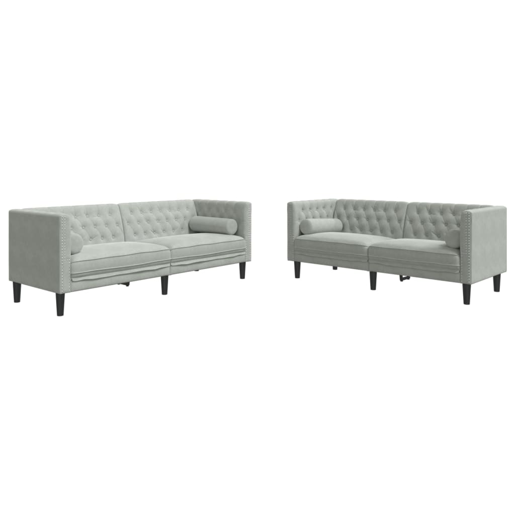 2-delige Loungeset Chesterfield met bolsters fluweel lichtgrijs is nu te koop bij PeponiXL, paradijselijk wonen!