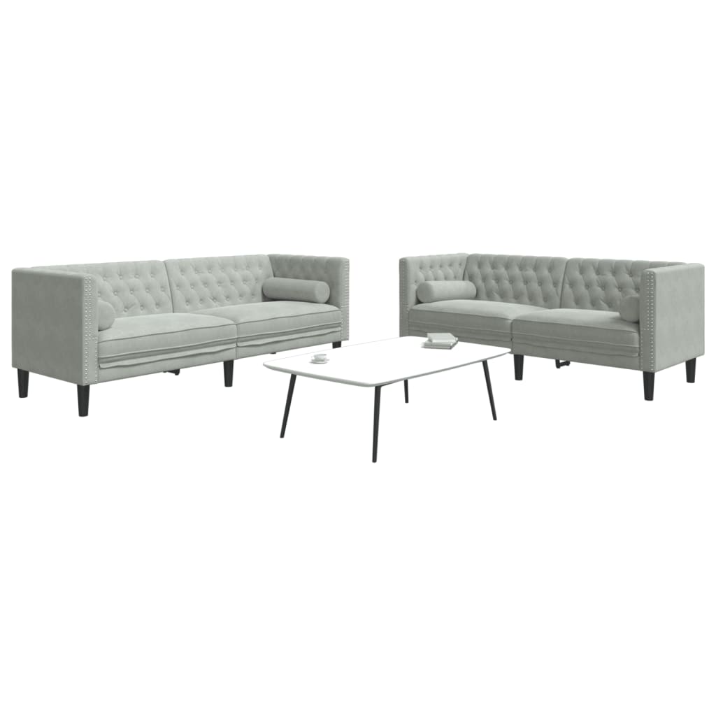 2-delige Loungeset Chesterfield met bolsters fluweel lichtgrijs is nu te koop bij PeponiXL, paradijselijk wonen!