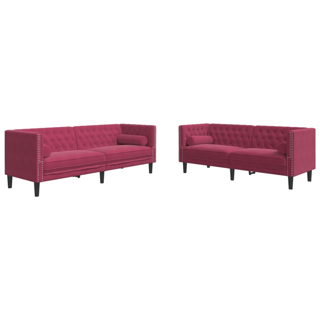 2-delige Loungeset Chesterfield met bolsters fluweel wijnrood is nu te koop bij PeponiXL, paradijselijk wonen!