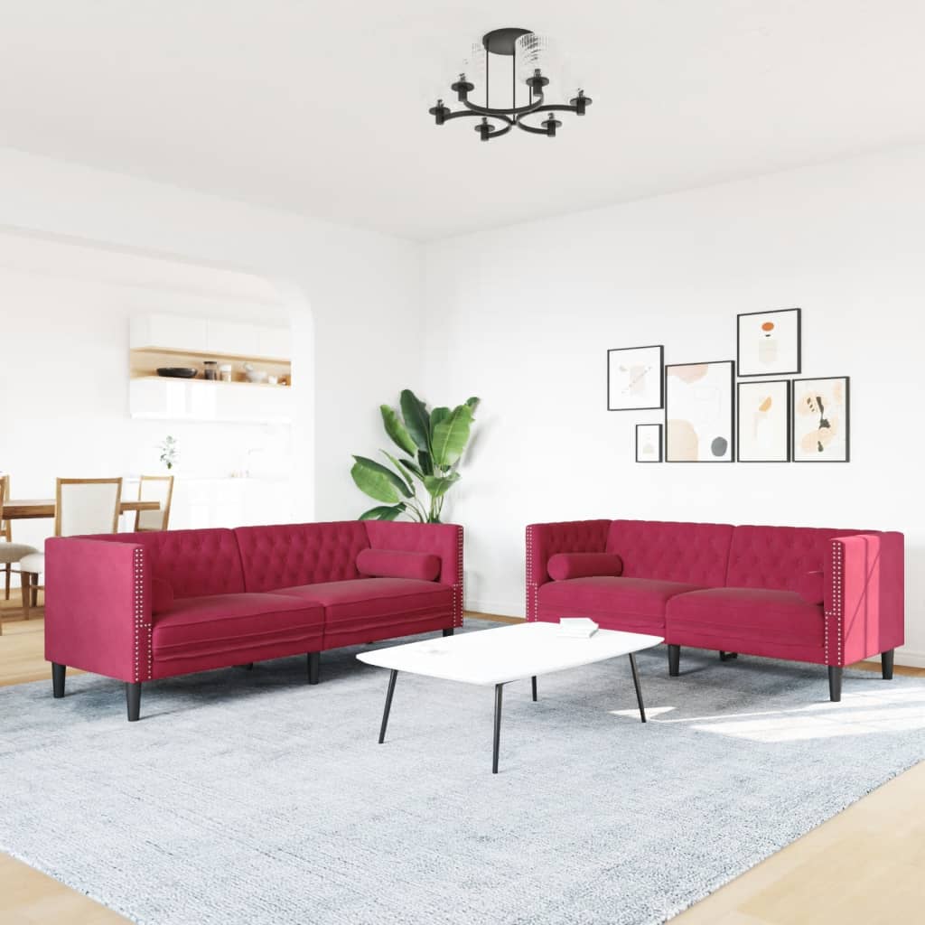 2-delige Loungeset Chesterfield met bolsters fluweel wijnrood is nu te koop bij PeponiXL, paradijselijk wonen!