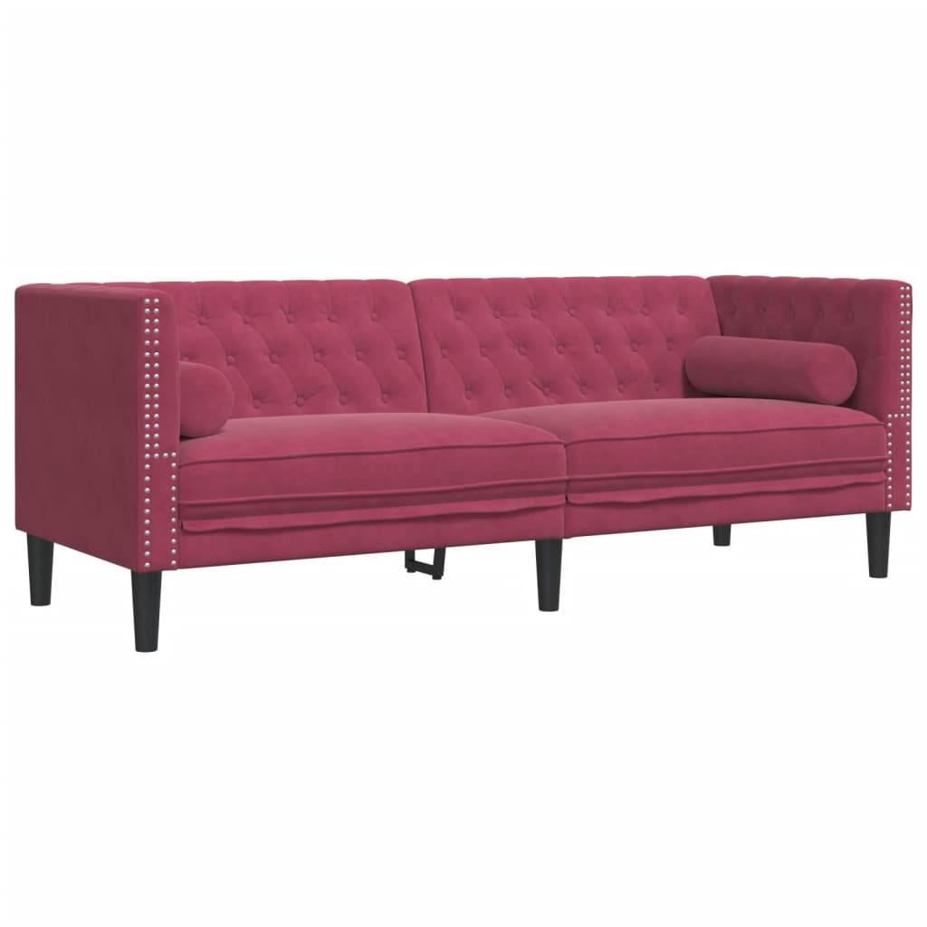 2-delige Loungeset Chesterfield met bolsters fluweel wijnrood is nu te koop bij PeponiXL, paradijselijk wonen!