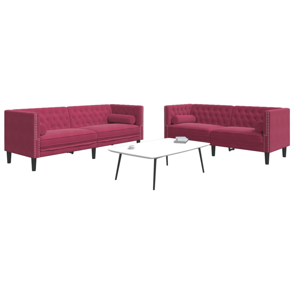 2-delige Loungeset Chesterfield met bolsters fluweel wijnrood is nu te koop bij PeponiXL, paradijselijk wonen!