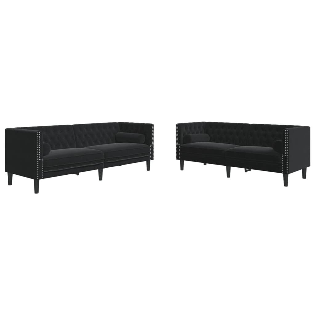 2-delige Loungeset Chesterfield met bolsters fluweel zwart is nu te koop bij PeponiXL, paradijselijk wonen!