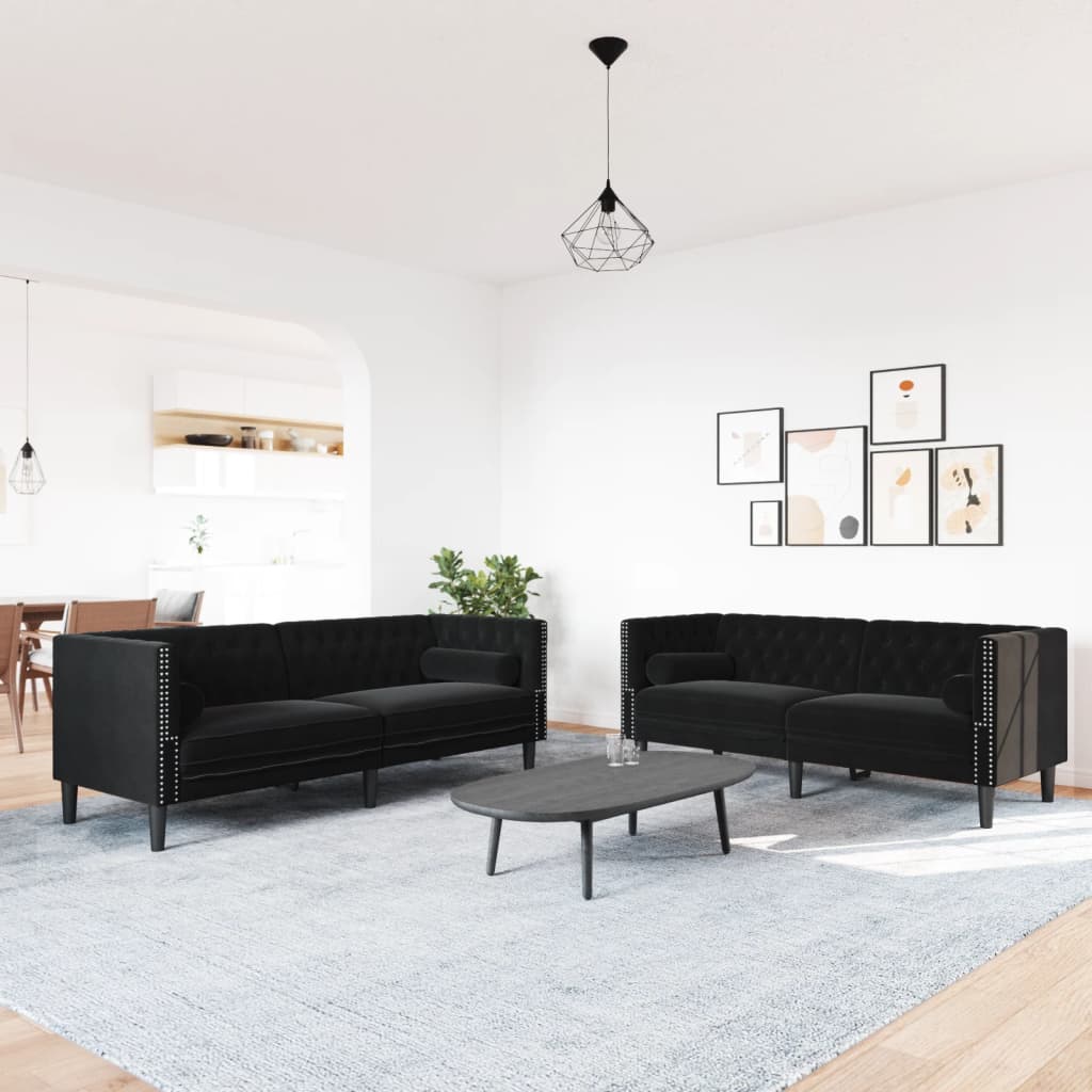 2-delige Loungeset Chesterfield met bolsters fluweel zwart is nu te koop bij PeponiXL, paradijselijk wonen!