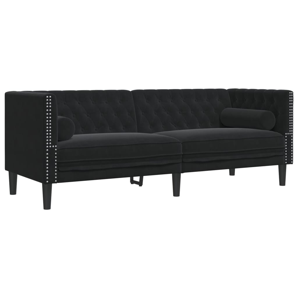 2-delige Loungeset Chesterfield met bolsters fluweel zwart is nu te koop bij PeponiXL, paradijselijk wonen!