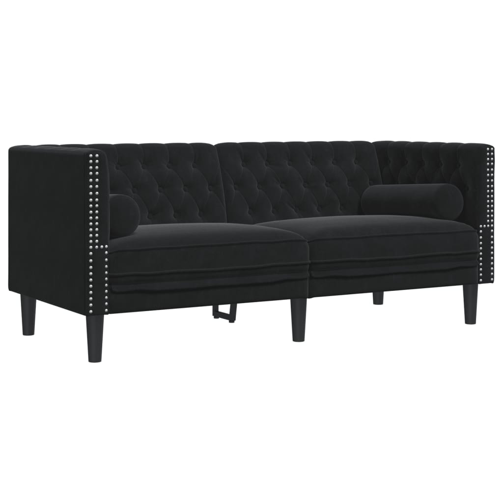 2-delige Loungeset Chesterfield met bolsters fluweel zwart is nu te koop bij PeponiXL, paradijselijk wonen!