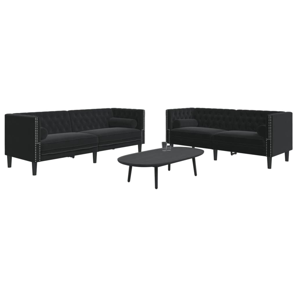 2-delige Loungeset Chesterfield met bolsters fluweel zwart is nu te koop bij PeponiXL, paradijselijk wonen!