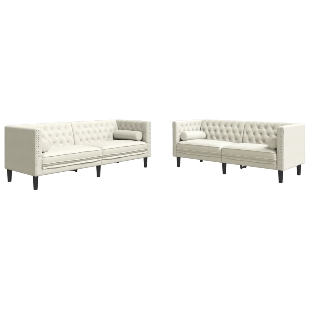2-delige Loungeset Chesterfield met bolsters fluweel crèmekleur is nu te koop bij PeponiXL, paradijselijk wonen!