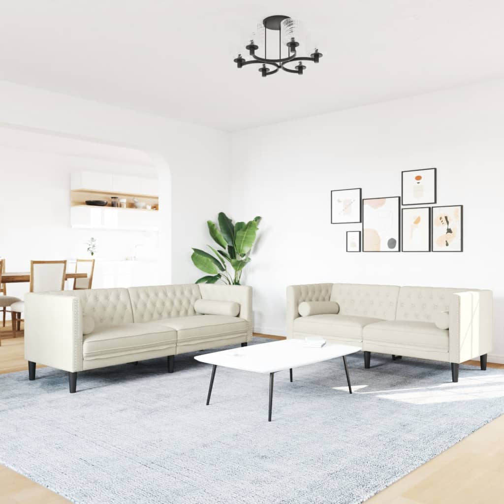 2-delige Loungeset Chesterfield met bolsters fluweel crèmekleur is nu te koop bij PeponiXL, paradijselijk wonen!