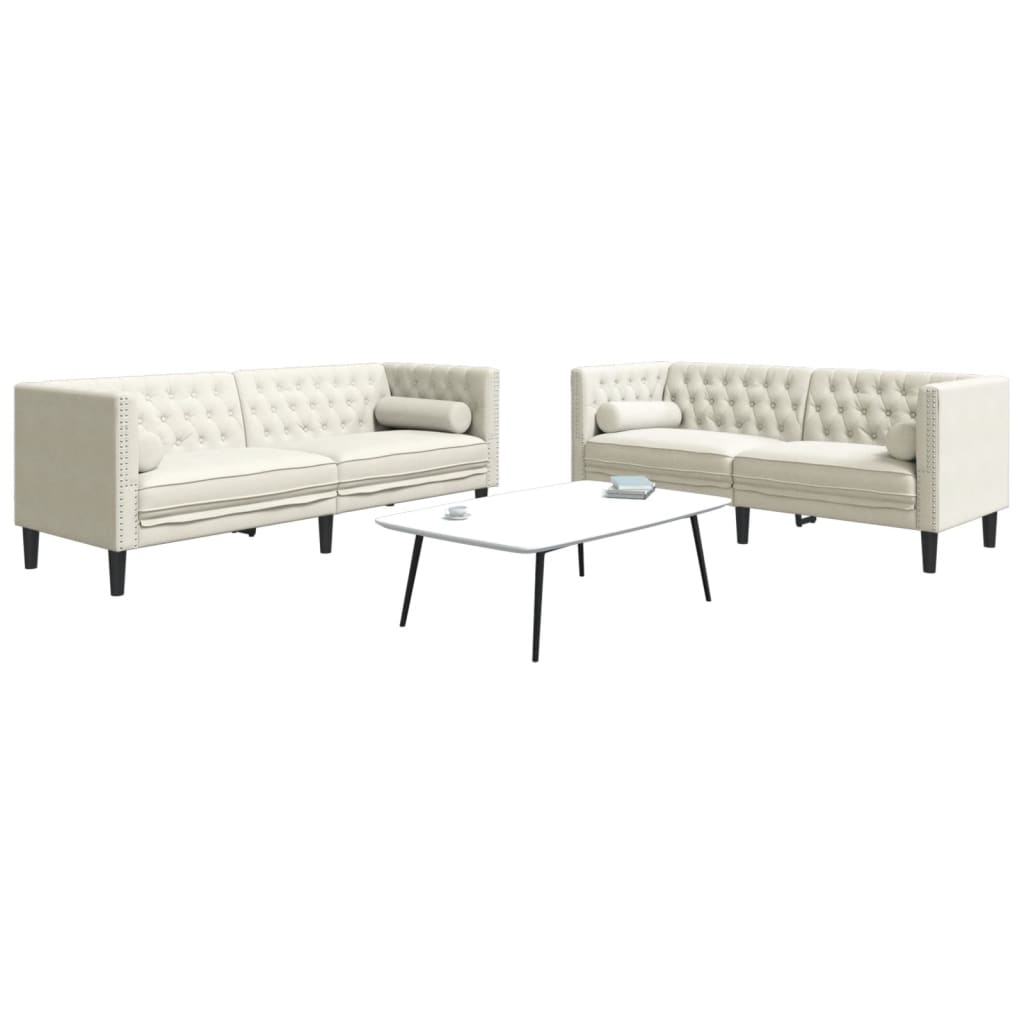 2-delige Loungeset Chesterfield met bolsters fluweel crèmekleur is nu te koop bij PeponiXL, paradijselijk wonen!