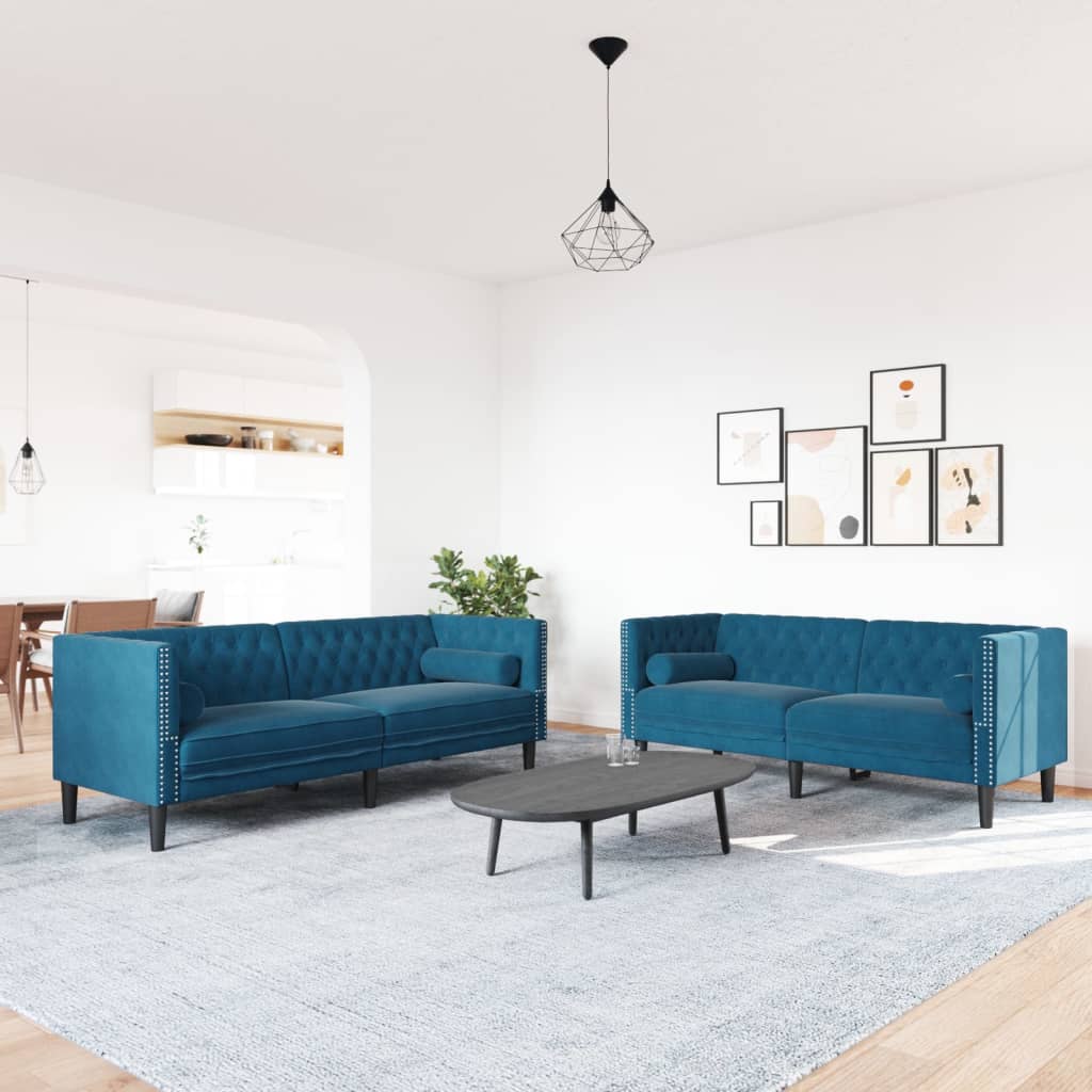 2-delige Loungeset Chesterfield met bolsters fluweel blauw is nu te koop bij PeponiXL, paradijselijk wonen!