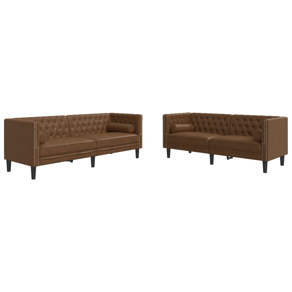 2-delige Loungeset Chesterfield met bolsters kunstsuède bruin is nu te koop bij PeponiXL, paradijselijk wonen!