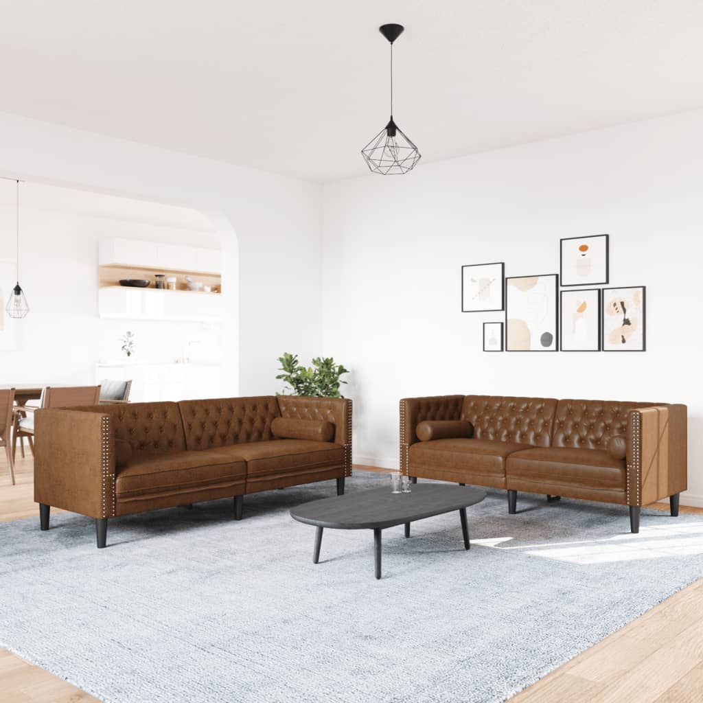 2-delige Loungeset Chesterfield met bolsters kunstsuède bruin is nu te koop bij PeponiXL, paradijselijk wonen!