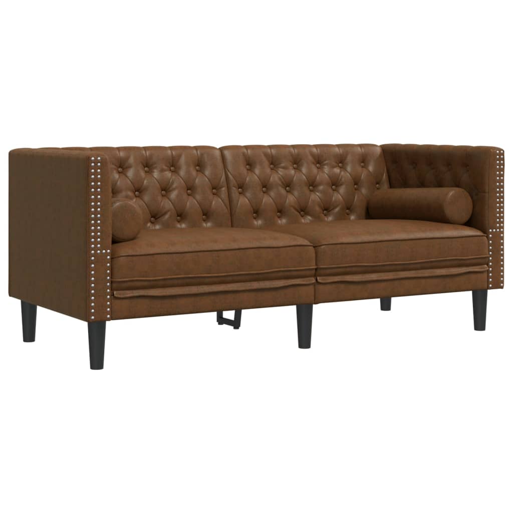2-delige Loungeset Chesterfield met bolsters kunstsuède bruin is nu te koop bij PeponiXL, paradijselijk wonen!