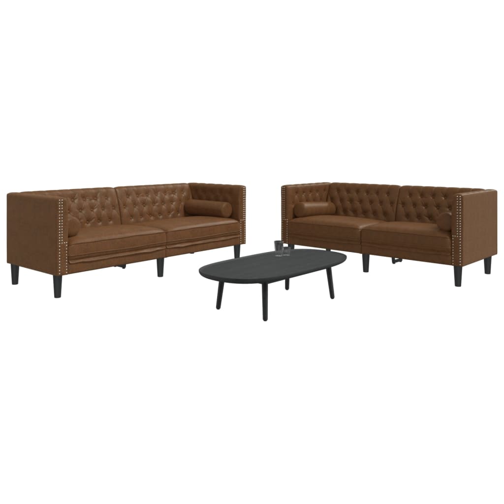 2-delige Loungeset Chesterfield met bolsters kunstsuède bruin is nu te koop bij PeponiXL, paradijselijk wonen!