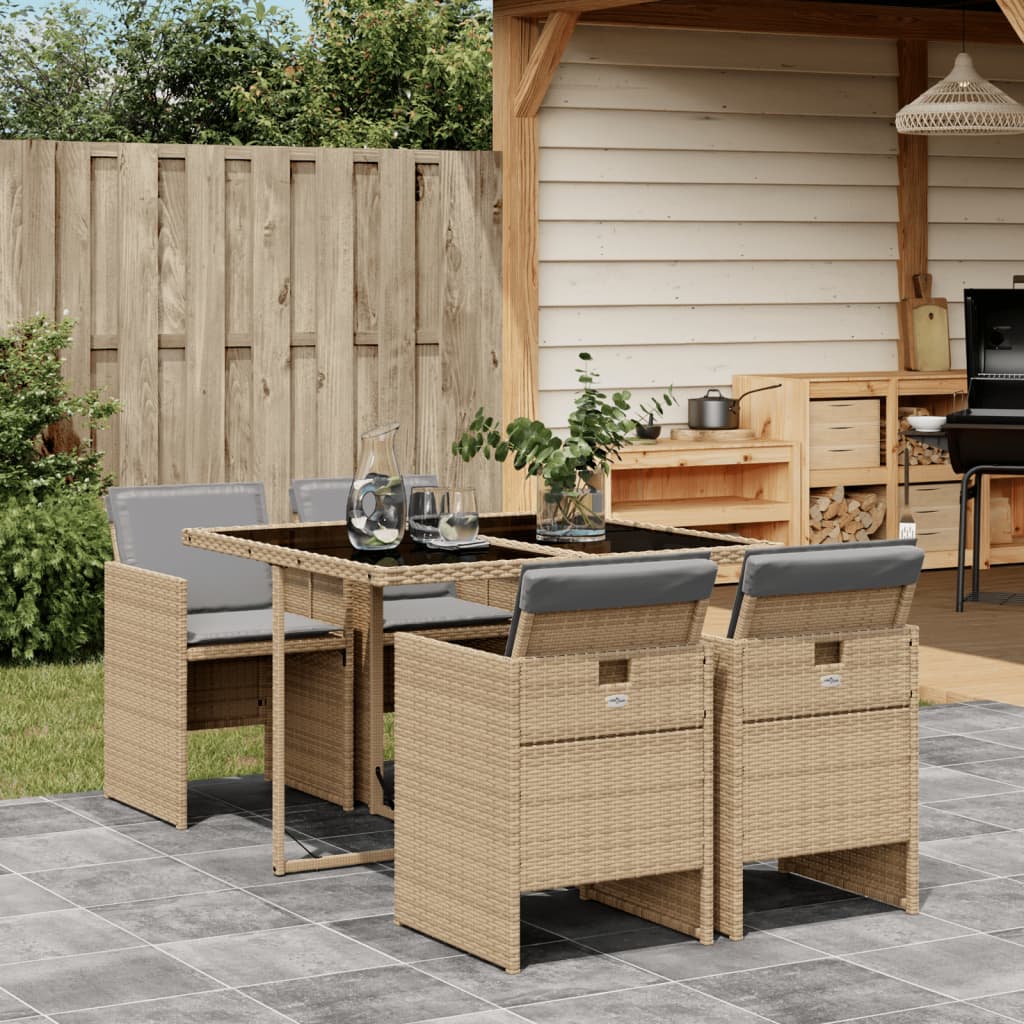 5-delige Tuinset met kussens poly rattan gemengd beige is nu te koop bij PeponiXL, paradijselijk wonen!