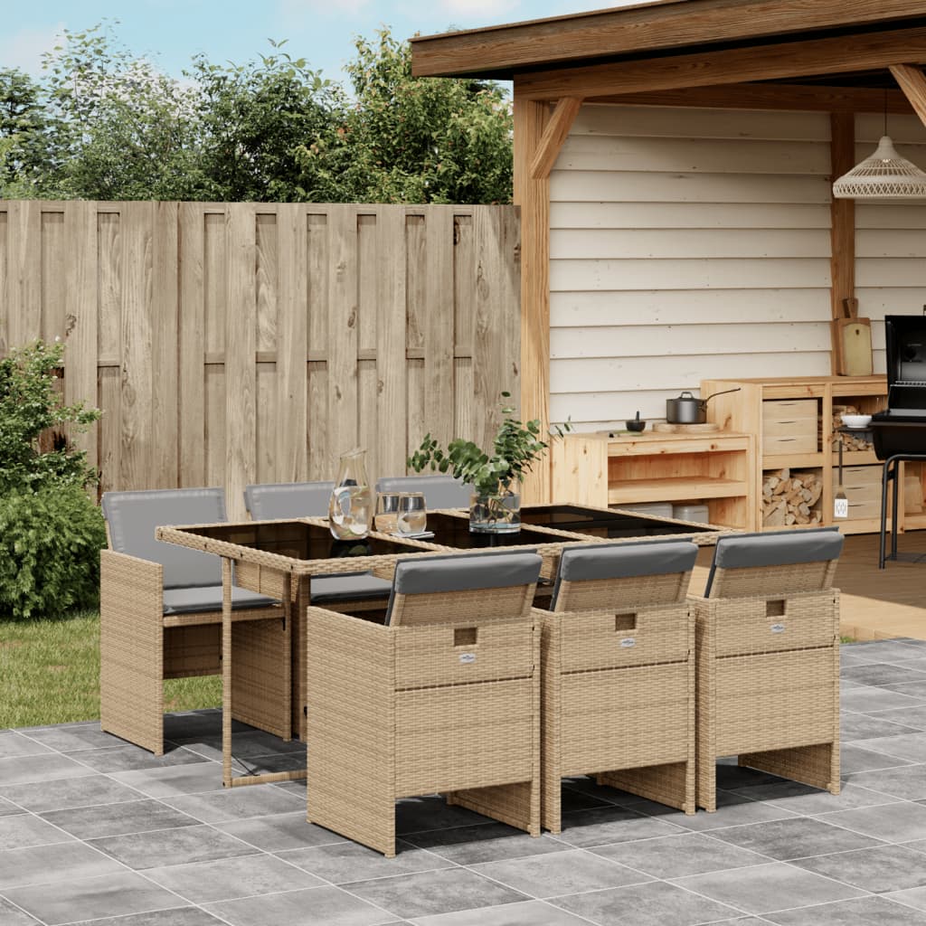 7-delige Tuinset met kussens poly rattan gemengd beige is nu te koop bij PeponiXL, paradijselijk wonen!