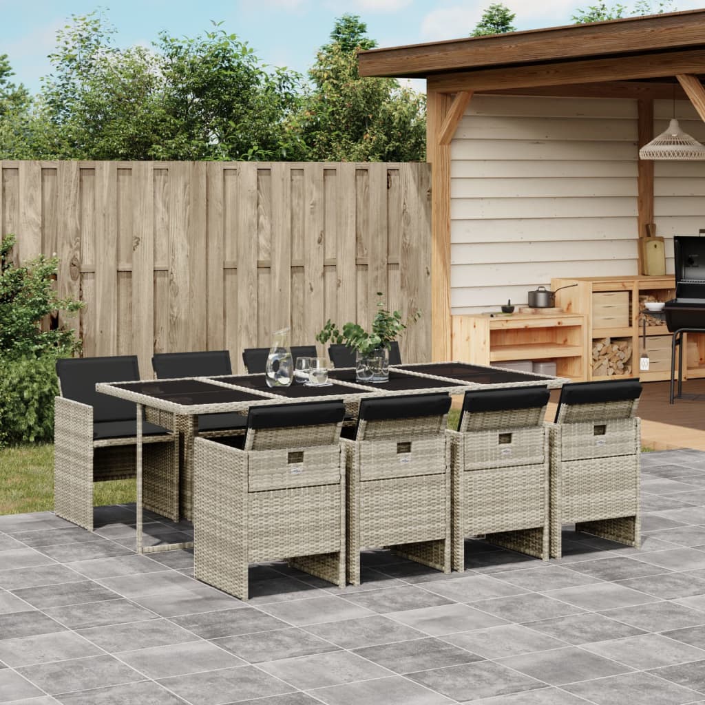 9-delige Tuinset met kussens poly rattan lichtgrijs is nu te koop bij PeponiXL, paradijselijk wonen!