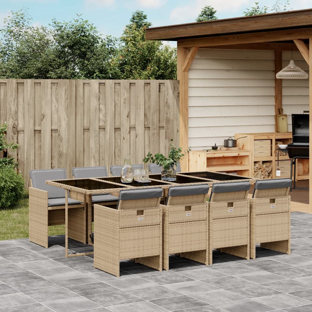 9-delige Tuinset met kussens poly rattan gemengd beige is nu te koop bij PeponiXL, paradijselijk wonen!
