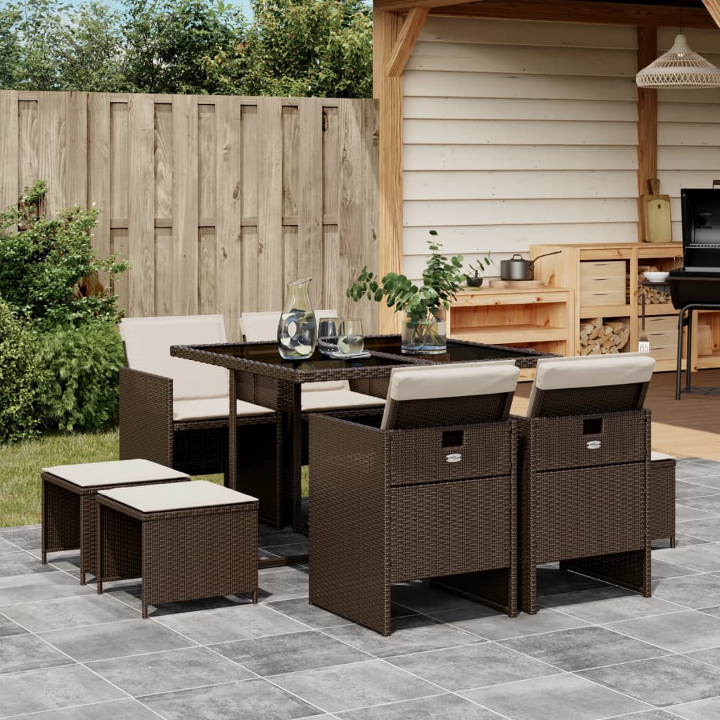 9-delige Tuinset met kussens poly rattan bruin is nu te koop bij PeponiXL, paradijselijk wonen!