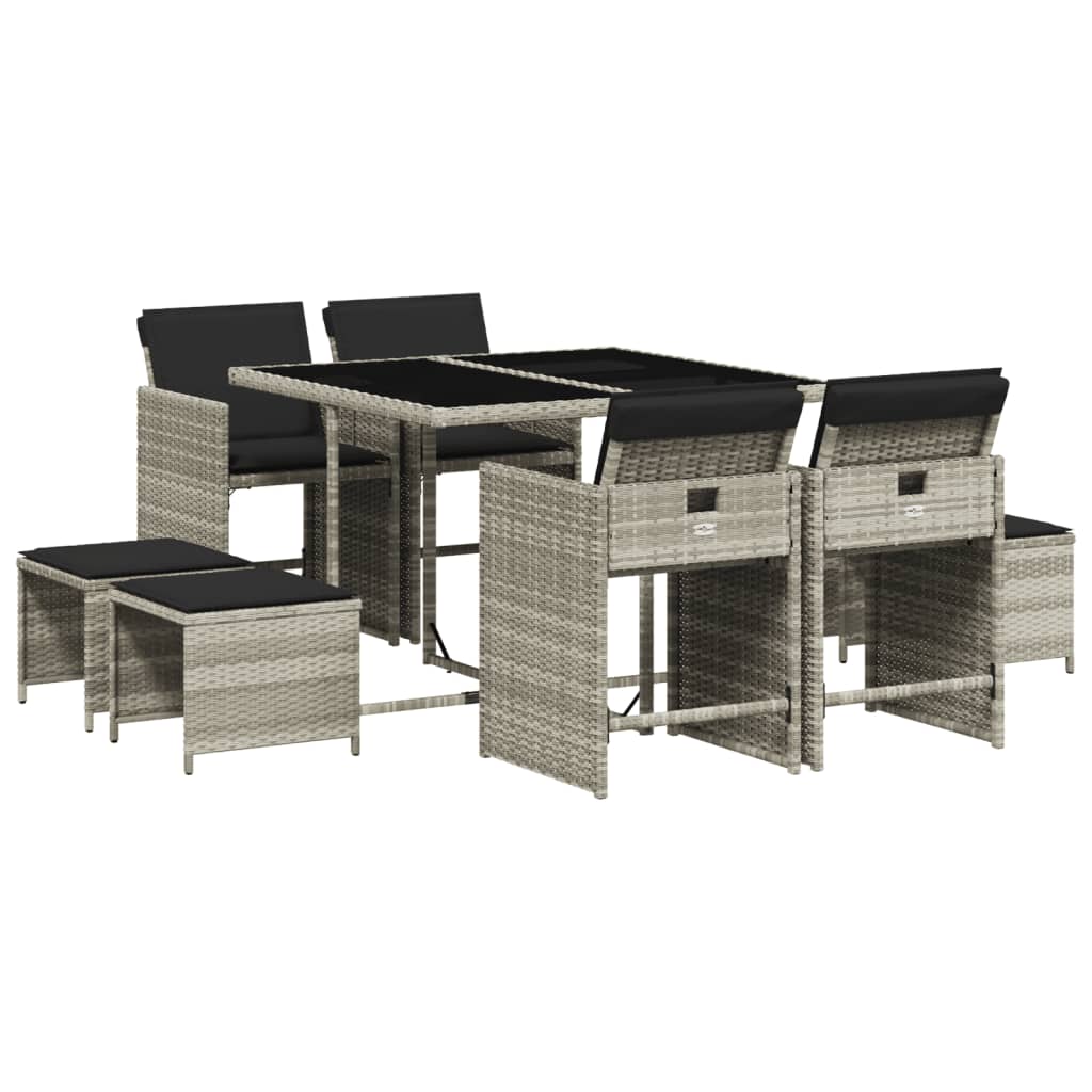 9-delige Tuinset met kussens poly rattan lichtgrijs is nu te koop bij PeponiXL, paradijselijk wonen!