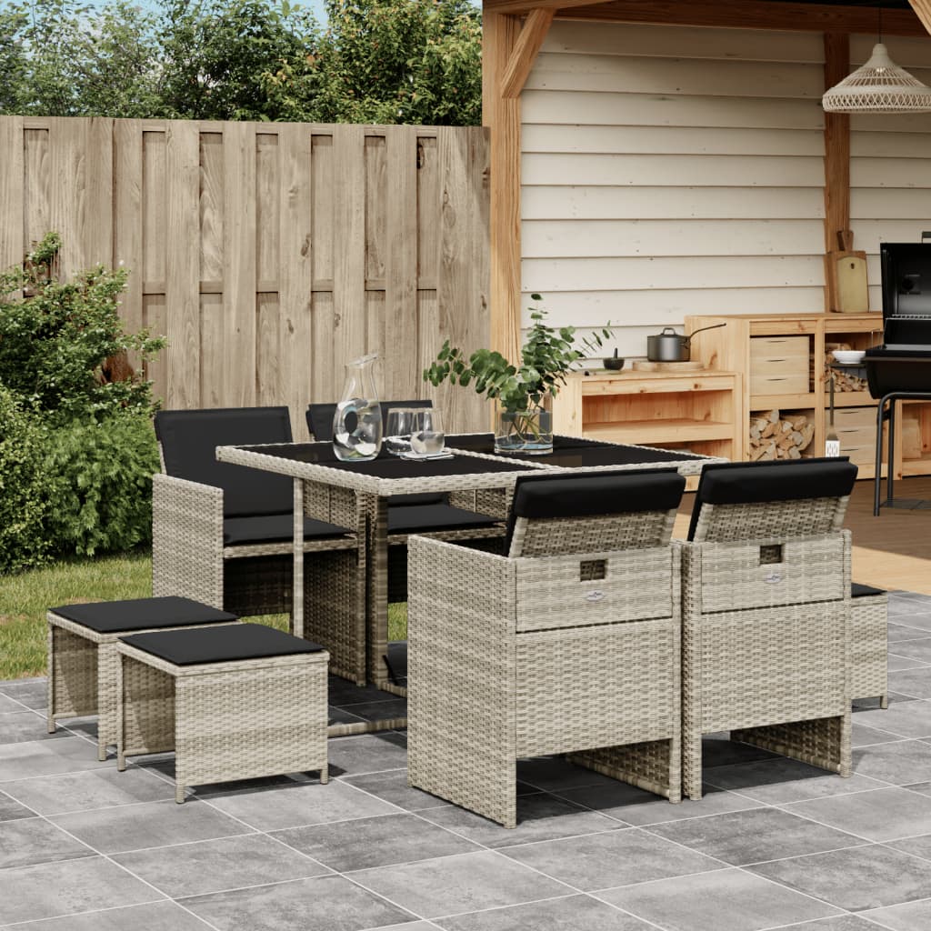 9-delige Tuinset met kussens poly rattan lichtgrijs is nu te koop bij PeponiXL, paradijselijk wonen!