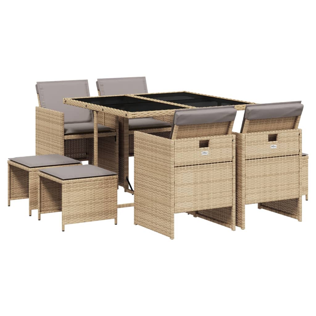 9-delige Tuinset met kussens poly rattan gemengd beige is nu te koop bij PeponiXL, paradijselijk wonen!