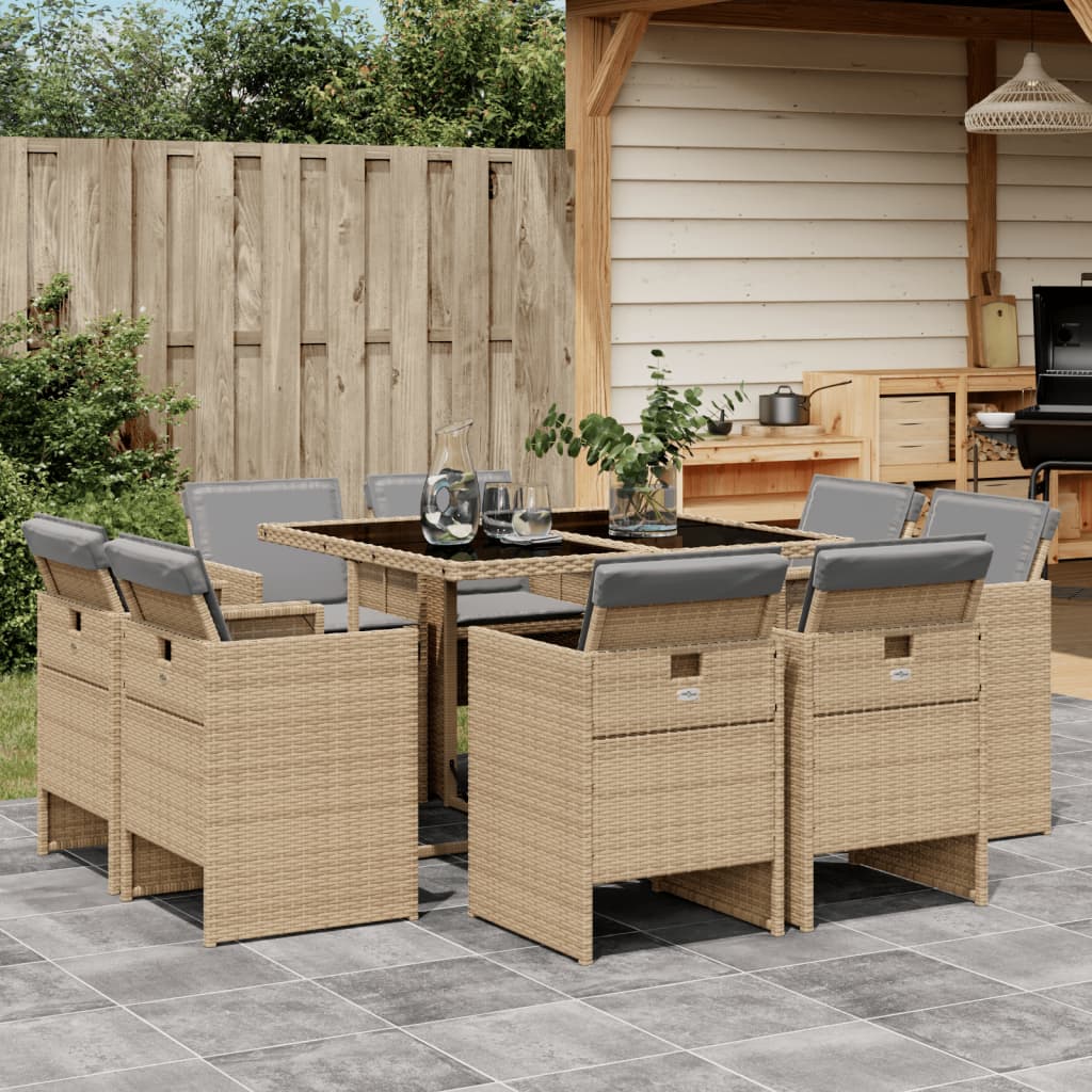 9-delige Tuinset met kussens poly rattan gemengd beige is nu te koop bij PeponiXL, paradijselijk wonen!