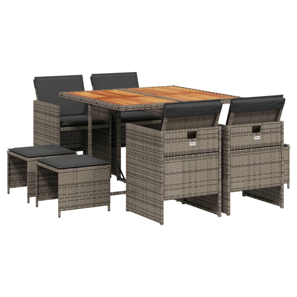9-delige Tuinset met kussens poly rattan grijs is nu te koop bij PeponiXL, paradijselijk wonen!