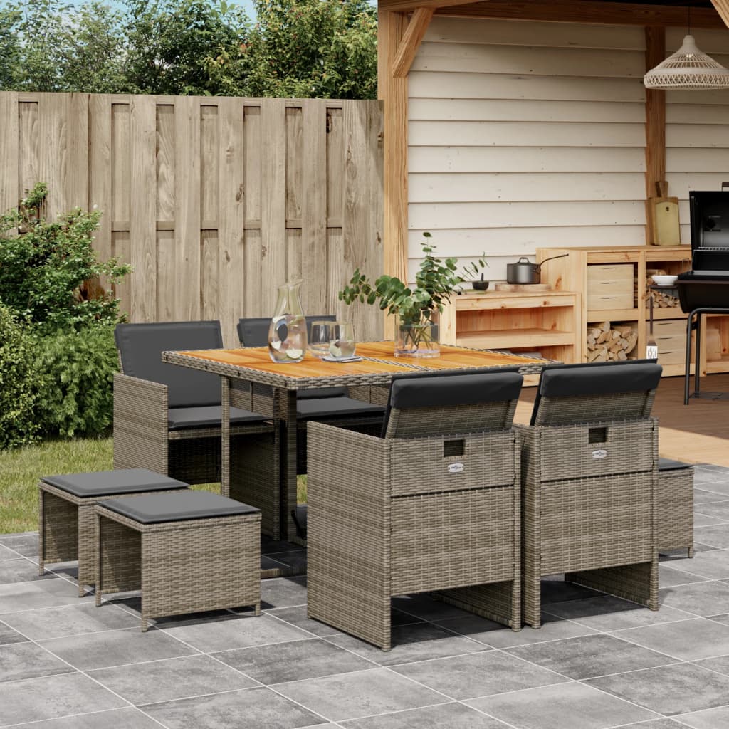 9-delige Tuinset met kussens poly rattan grijs is nu te koop bij PeponiXL, paradijselijk wonen!