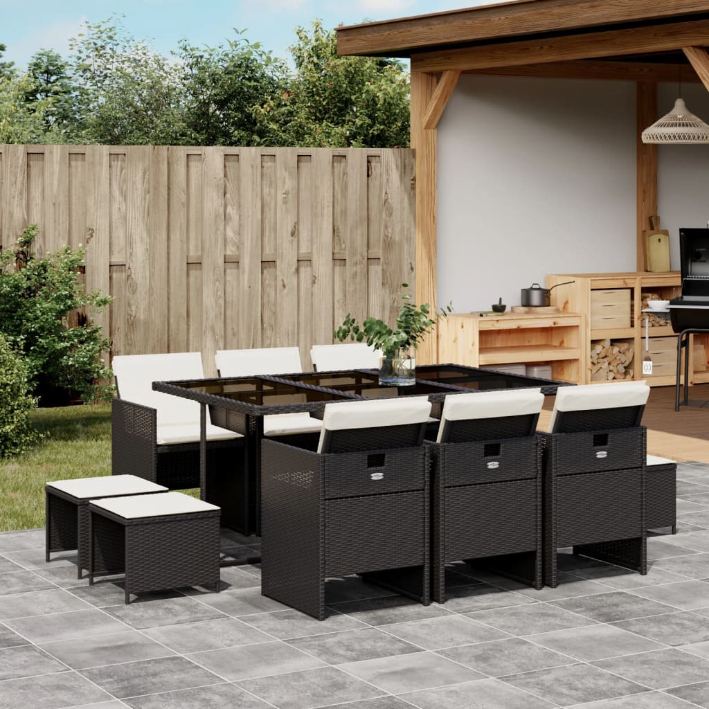 11-delige Tuinset met kussens poly rattan zwart is nu te koop bij PeponiXL, paradijselijk wonen!