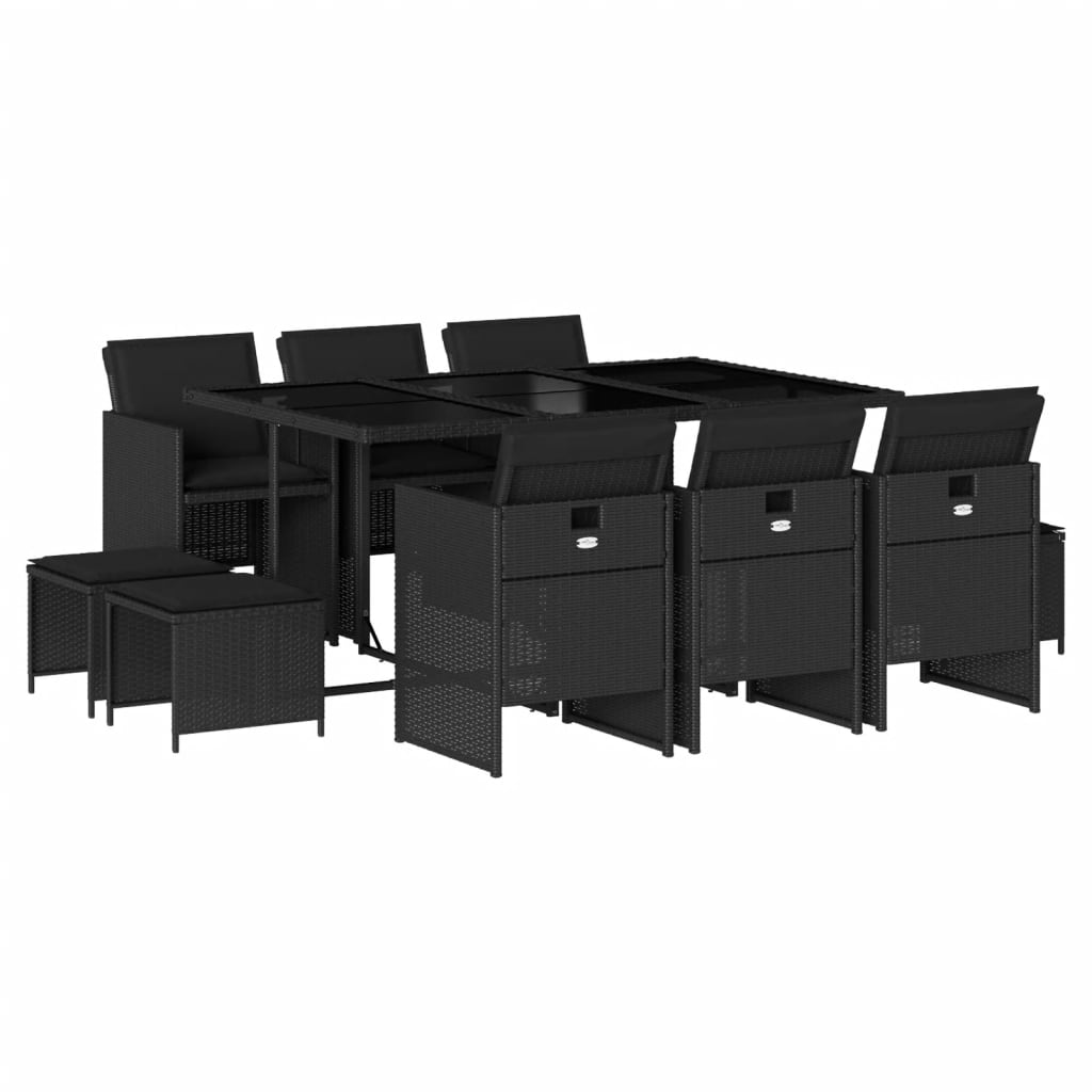 11-delige Tuinset met kussens poly rattan zwart is nu te koop bij PeponiXL, paradijselijk wonen!